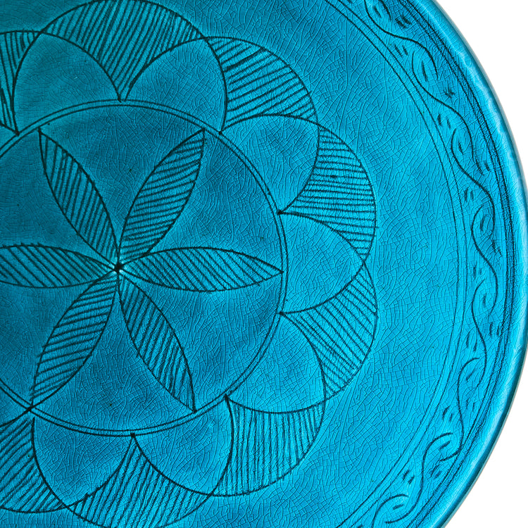 Bowl, Handmade & Etched Turquoise 9"