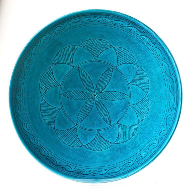 Bowl, Handmade & Etched Turquoise 9"