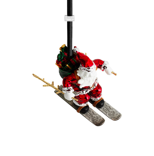 Michael Aram skiing Santa ornament, metal with fun design, for festive decoration