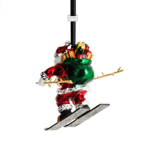Michael Aram skiing Santa ornament, metal with fun design, for festive decoration
