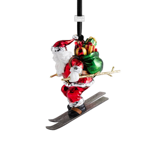 Michael Aram skiing Santa ornament, metal with fun design, for festive decoration