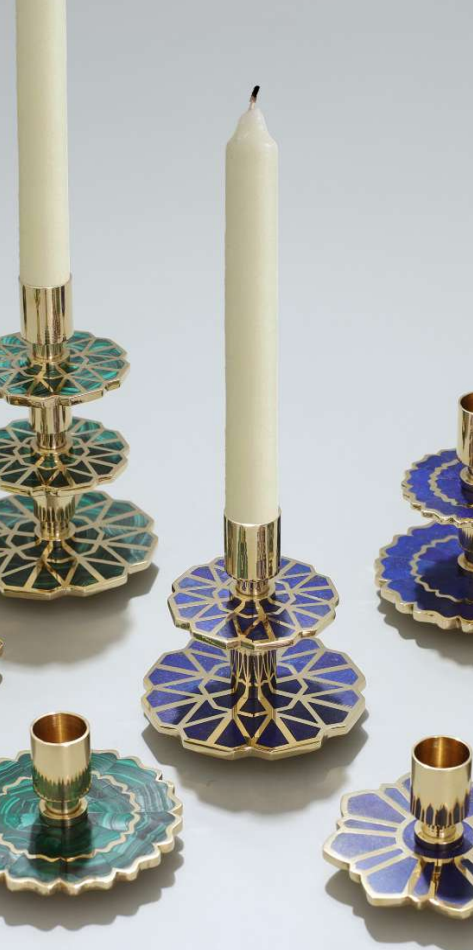 Mughal Lapis Lazuli Brass Candle Holder 4x4in - artisan made home decor from Home & Earth