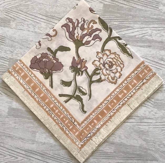 Musk Rose Bouquet Block Print Napkins Set of 4