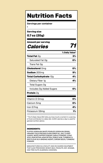 Nomnomz sorghum puffs zesty nutrition facts