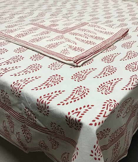 Paisley Red  60X120 Block Print Tablecloth | Farmhouse Table Decor
