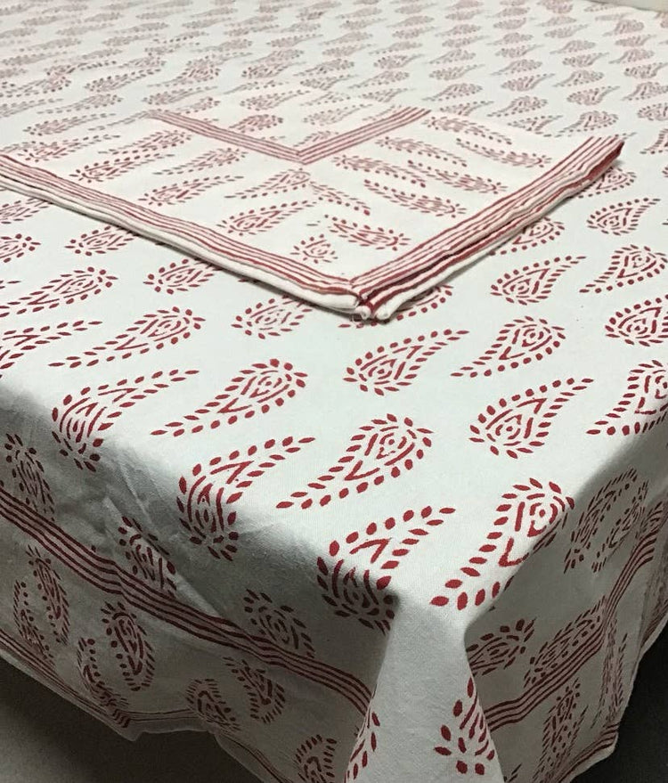 Paisley Red  60X120 Block Print Tablecloth | Farmhouse Table Decor