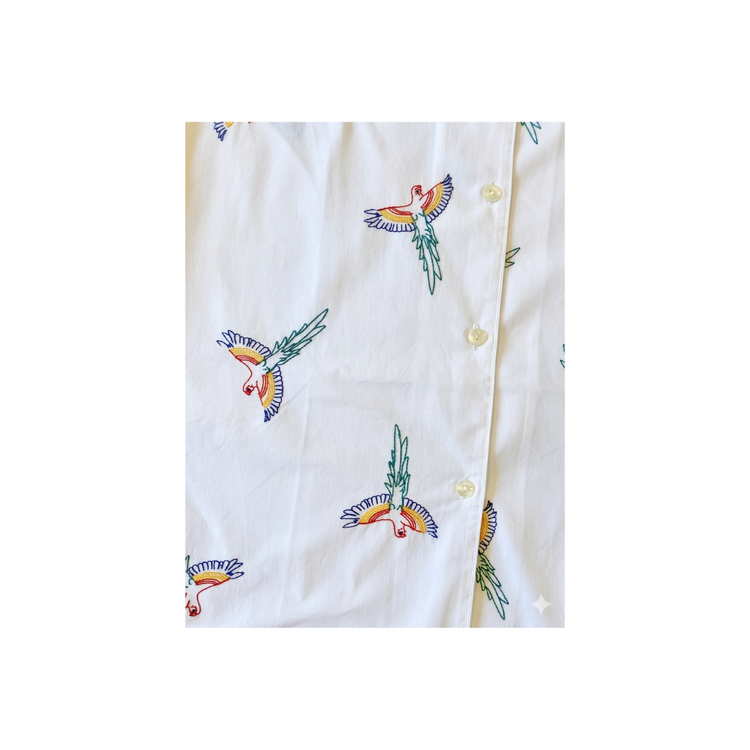 Parrot (X-Large) Cotton PJ Button Down Shirt with Embroidery, Long Sleeve
