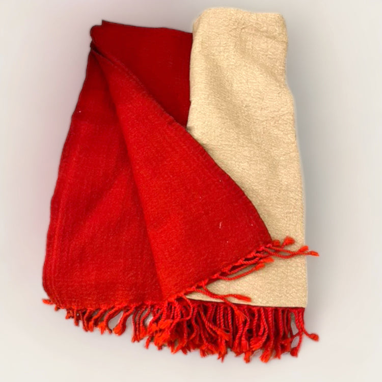 Dip-dyed throw, luxury merino wool, red and cream