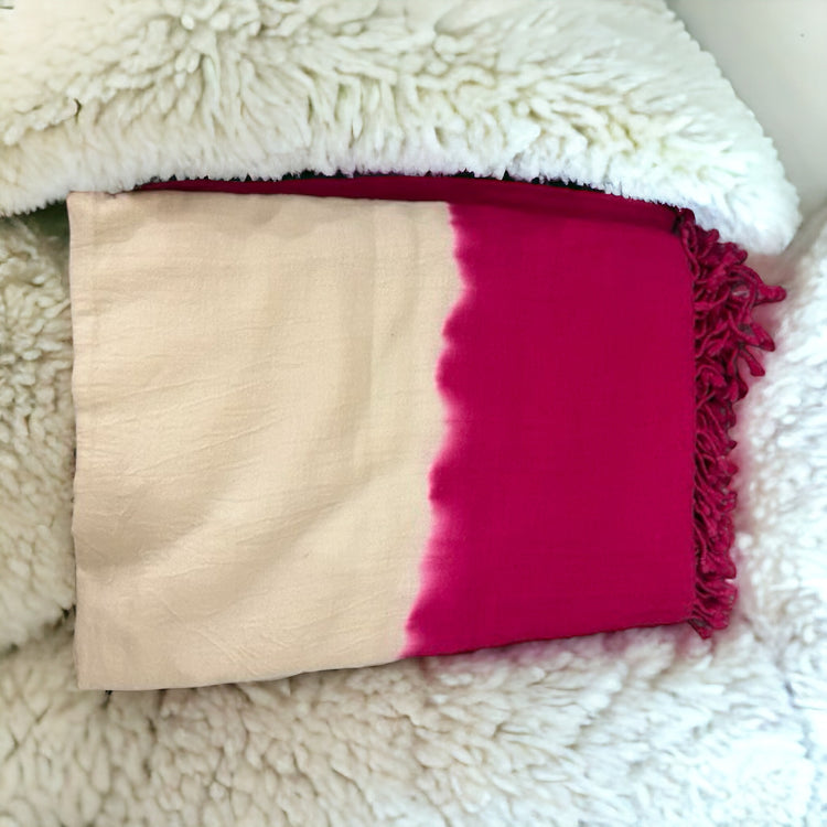 Throw, luxury merino wool, pink and cream