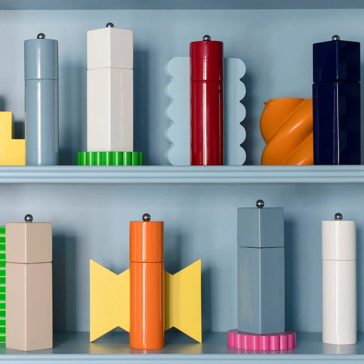 Salt Pepper Mill, Square Pillar Navy, 24cm display.