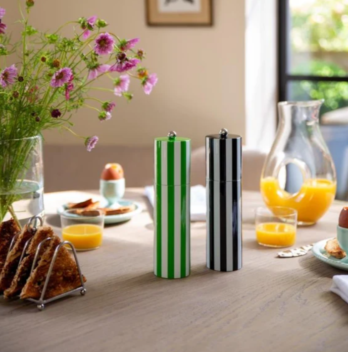 24cm Monochromatic Black & White Striped Column Pepper Salt Mill, Addison Ross