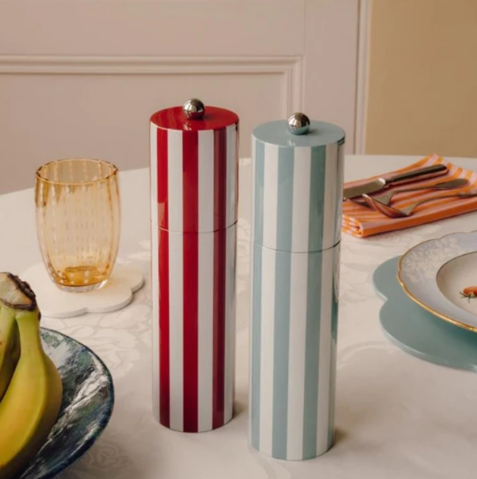 24cm Classic Red & White Striped Column Salt Pepper Grinder, Ceramic Mechanism, Addison Ross