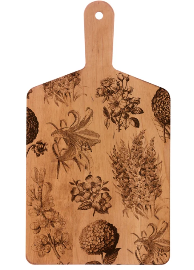 Artisan Maple Rectangle Handled Serving Board - Vintage Floral Collage