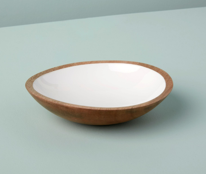Madras Bowl, Shallow Mango Wood, White