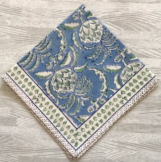 Thistle Blue Block Print Napkins Set of 4