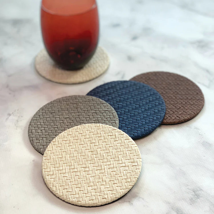 Coasters, Round Wicker, Charcoal