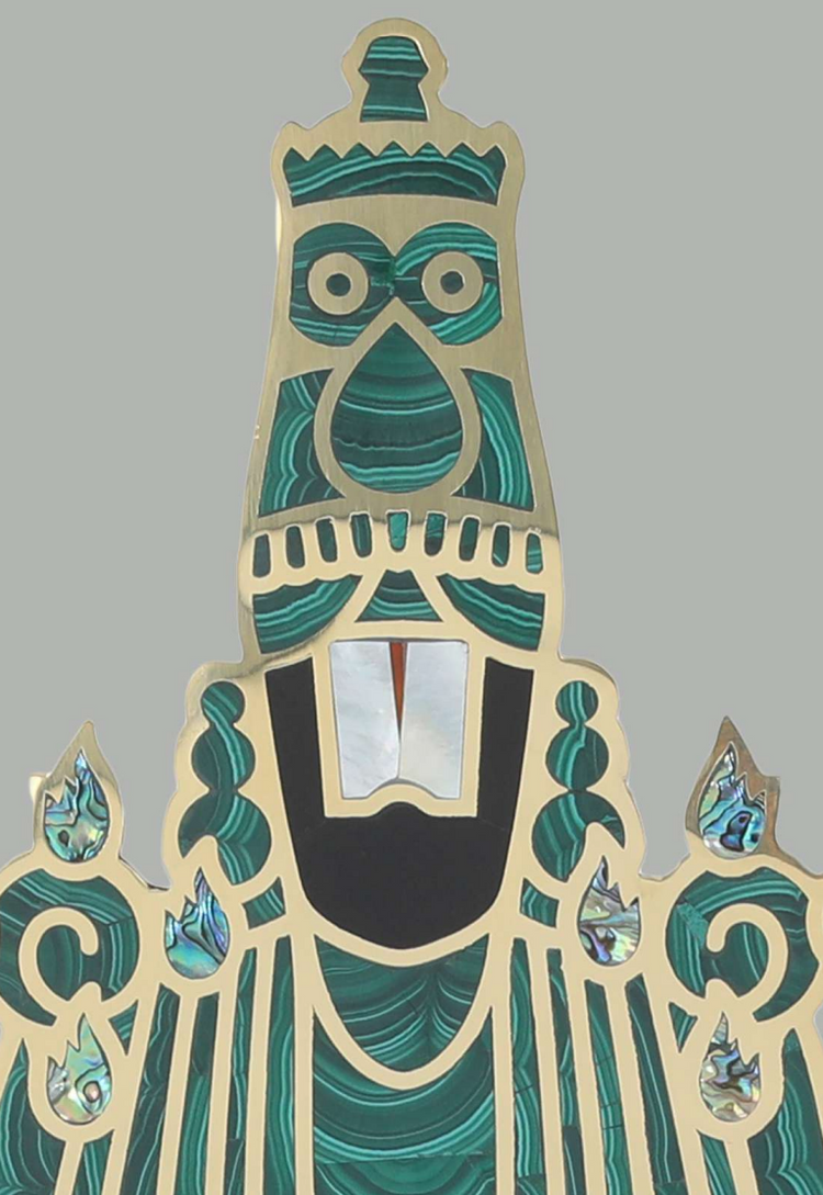 Sculpture, Balaji, Brass with Malachite Inlay