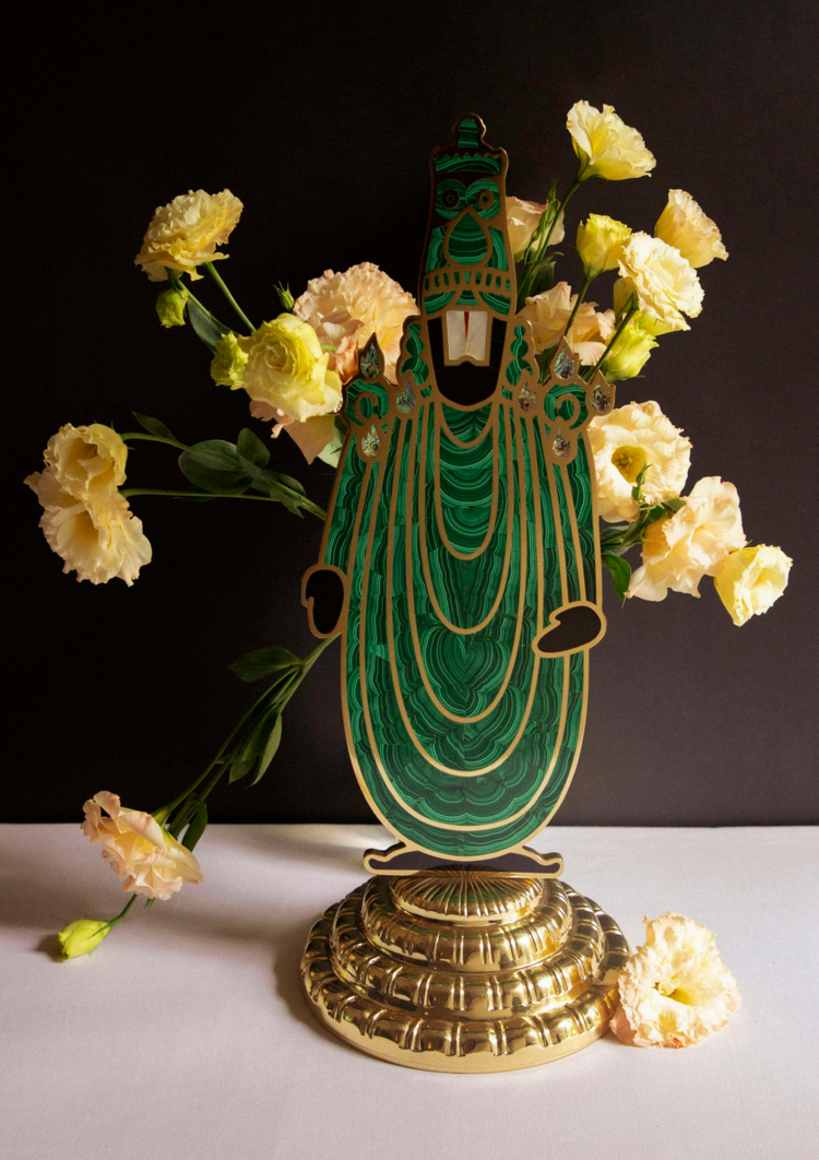 Sculpture, Balaji, Brass with Malachite Inlay