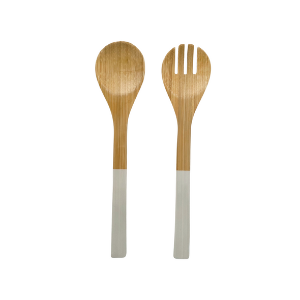 Bamboo Salad Servers in White