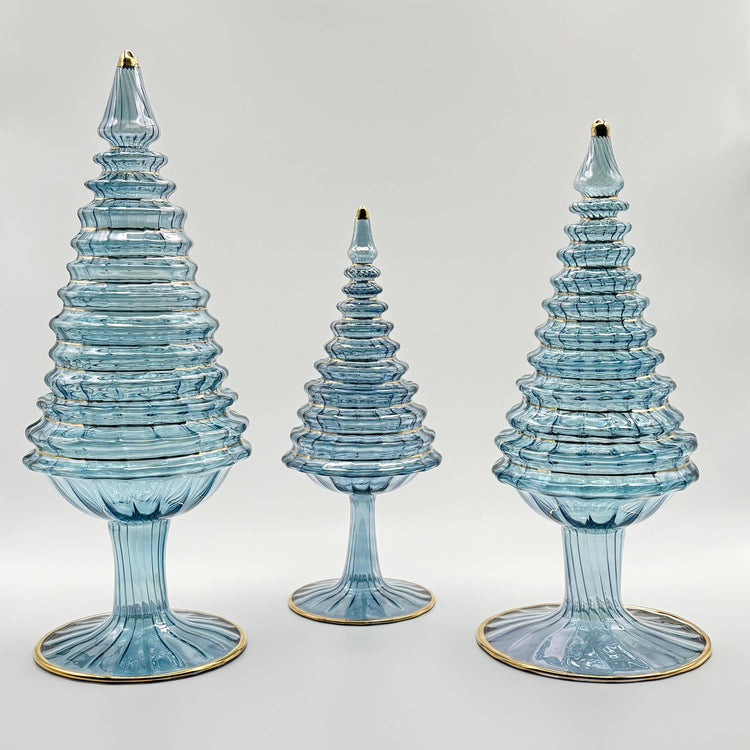 Light Blue Spruce Tall Blown Glass Tabletop Christmas Tree