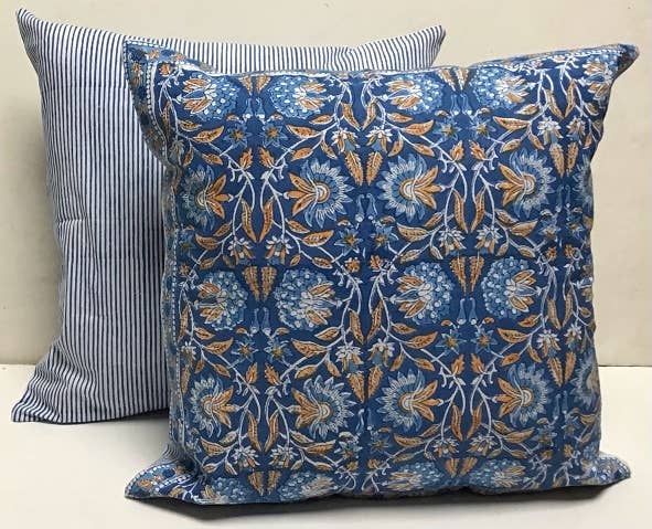 Pillow Printed 18" x 18" Sarah Blue/Stripe Blue