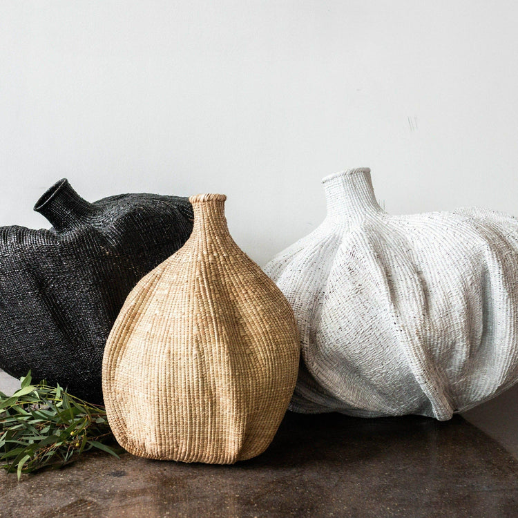 Hand-Painted Garlic Gourd Basket: Black000000 / Extra Small