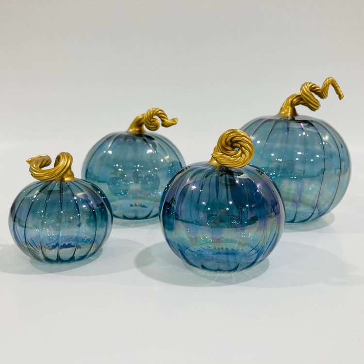 Blown Glass Tabletop Pumpkin - Iridescent Teal: Mini