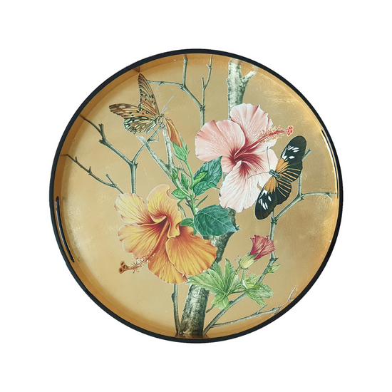 Decorative lacquered wood tray, tropical by Les Ottomans. Perfect for spring table decor. Makes a great floral gift.