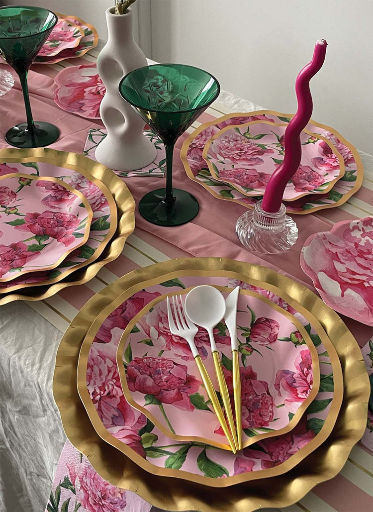 Pink Peonies Wavy Paper Salad Plate (8pk)
