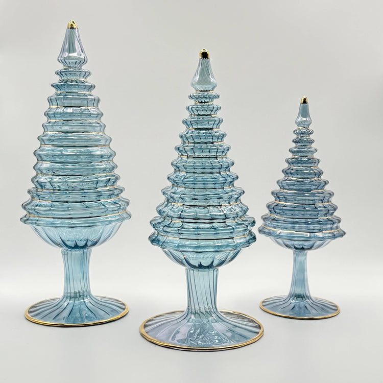 Light Blue Spruce Tall Blown Glass Tabletop Christmas Tree