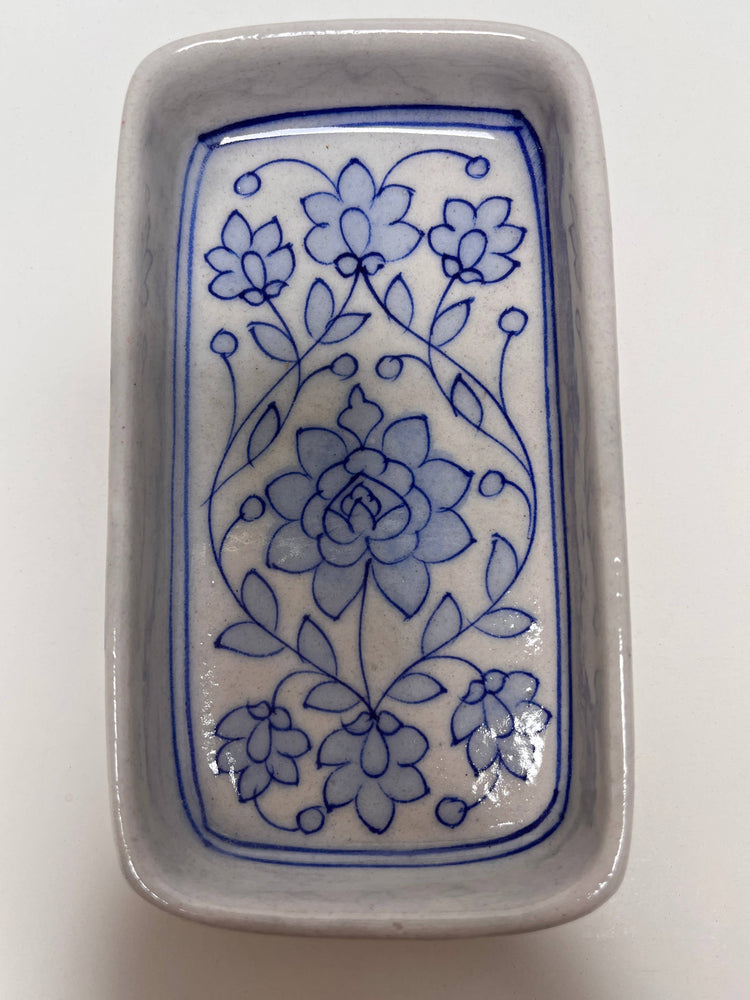 Pottery Soap Dish Floral Blue