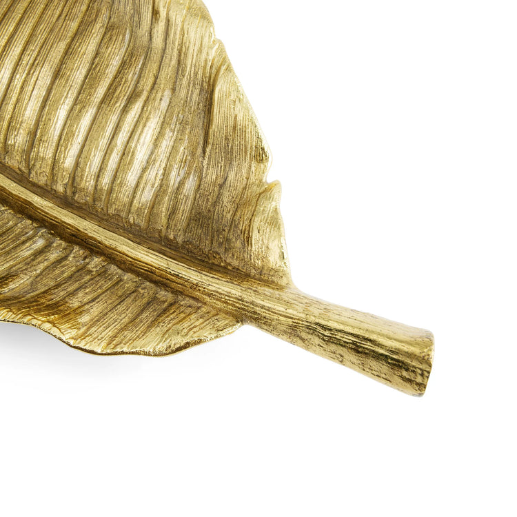 Michael Aram large banana platter, gold metal with banana leaf design, tropical serving piece