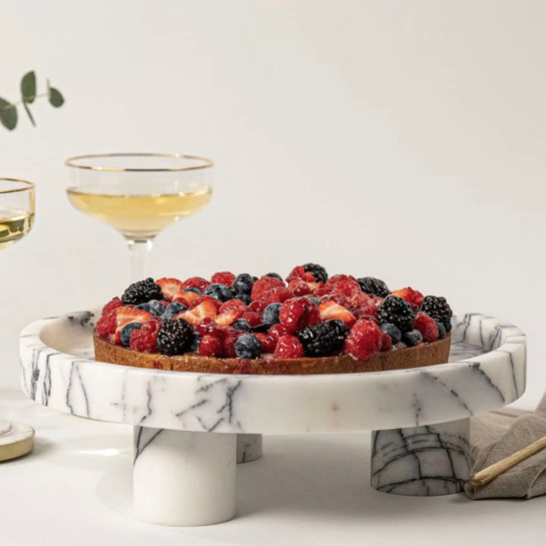 white marble cake stand