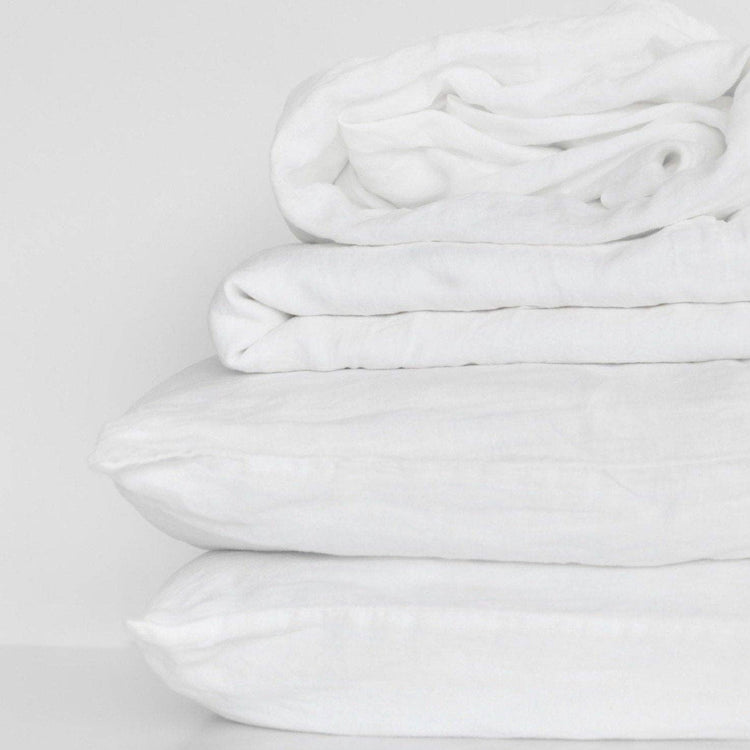 Linen Bed Sheet Set: White / King