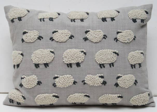 Embroidered applique whimsical pillow, sheep, 12"x16"