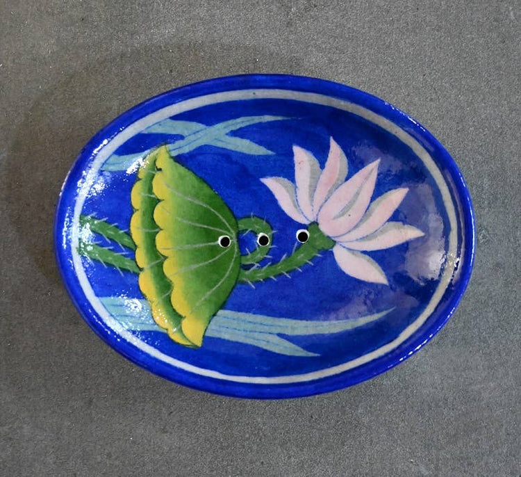 Soap Dish, Oval Lotus Blue Pottery