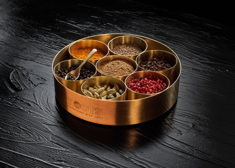 Luxury hand spun brass 7-Spice container